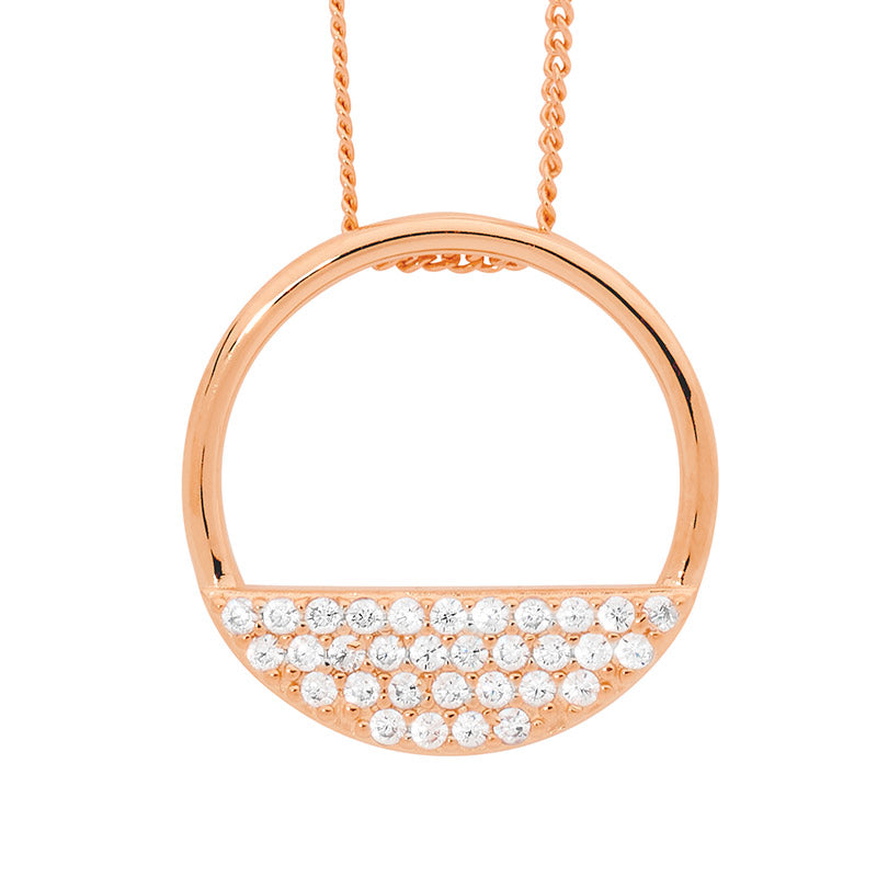 Open Circle Pendant with Cubic Zirconia - Rose