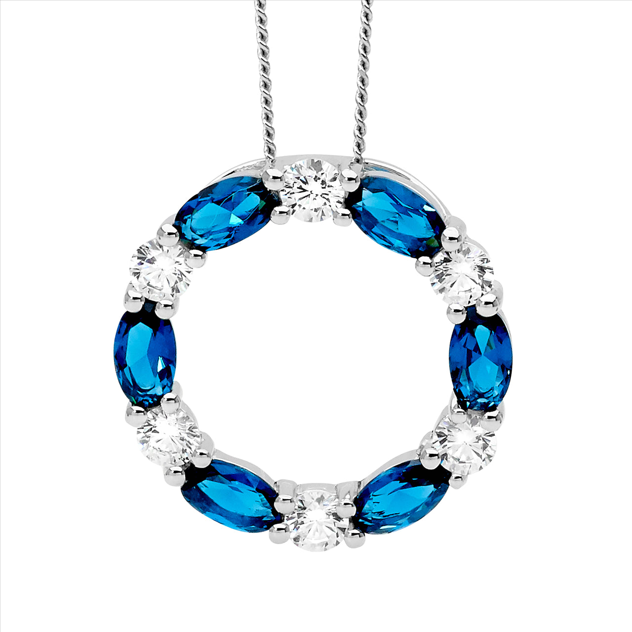 Sterling Silver Circle Pendant with Oval London Blue Topaz
