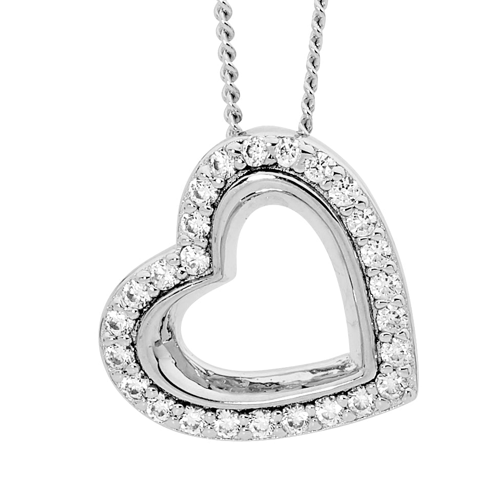 Sterling Silver Open Heart CZ Necklace