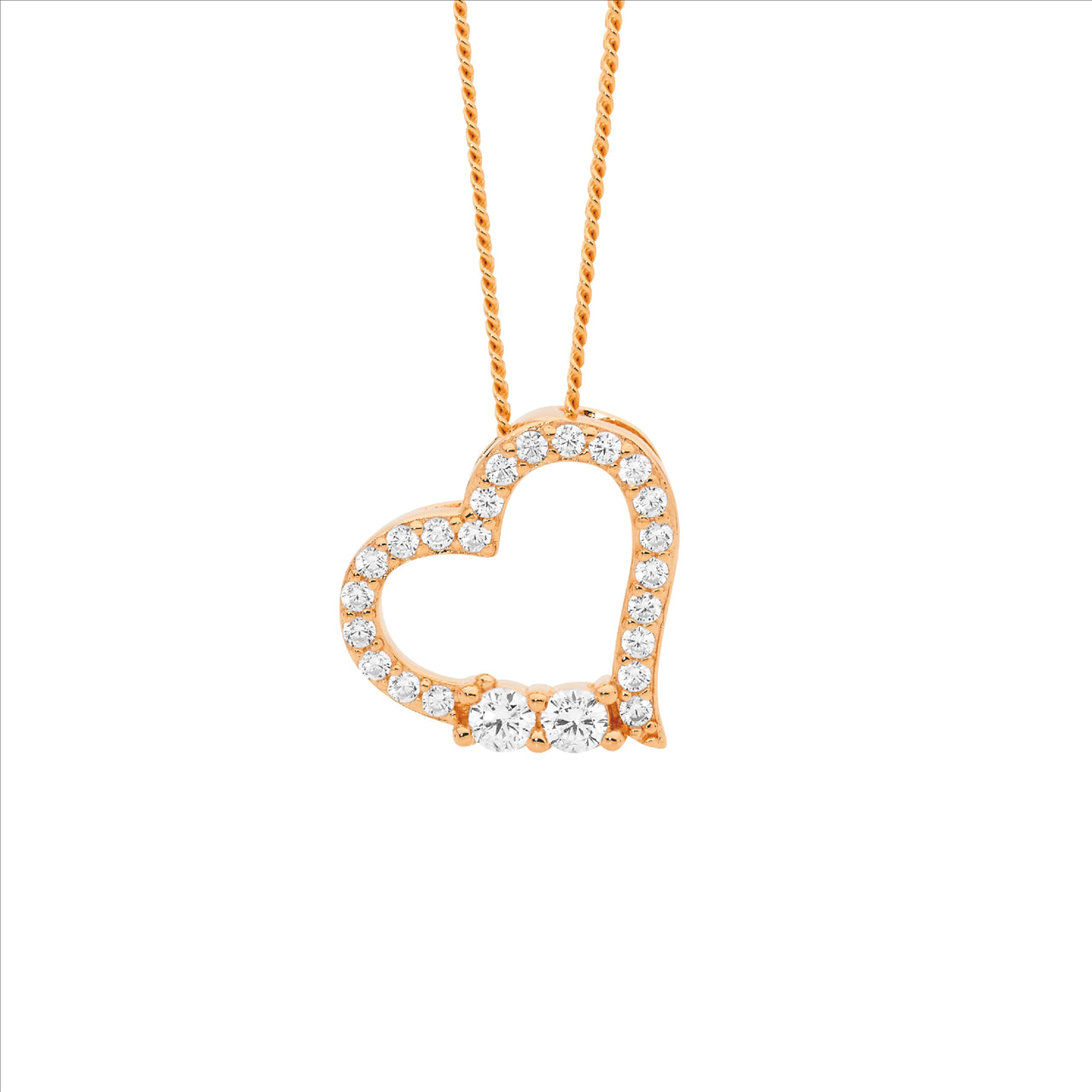 Open Heart Rose Gold Plate Necklace with Cubic Zirconia