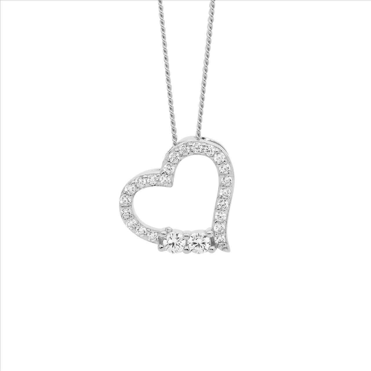 Silver Open Heart Necklace with Cubic Zirconia
