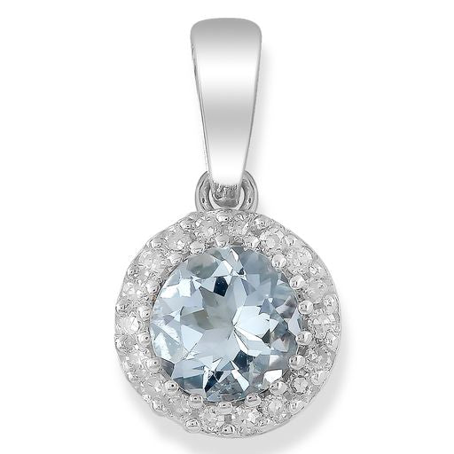 9ct White Gold Aquamarine & Diamond Pendant