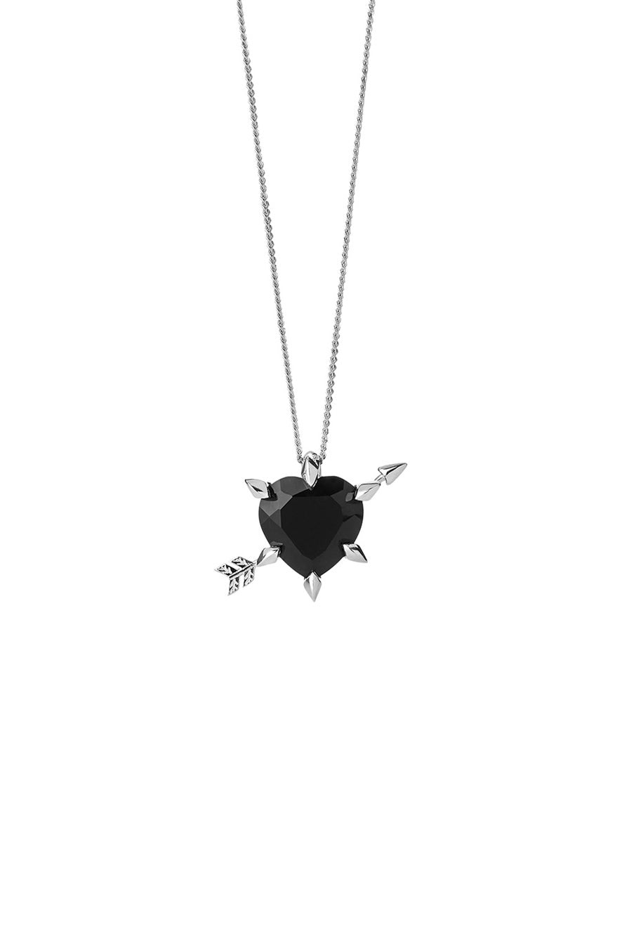 Cupid's Arrow and Heart Necklace Silver Onyx