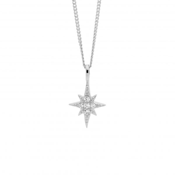 Sterling Silver CZ Starburst Necklace