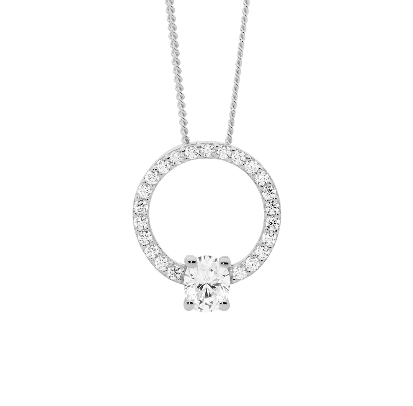 Open Circle Necklace With an Oval CZ