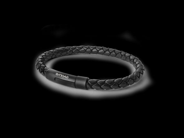 Black Latitude Leather Bracelet - Matte Black
