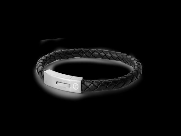 Black Latitude Leather Bracelet - Steel