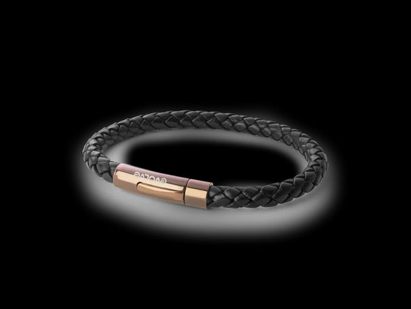 Black Latitude Leather Bracelet - Copper