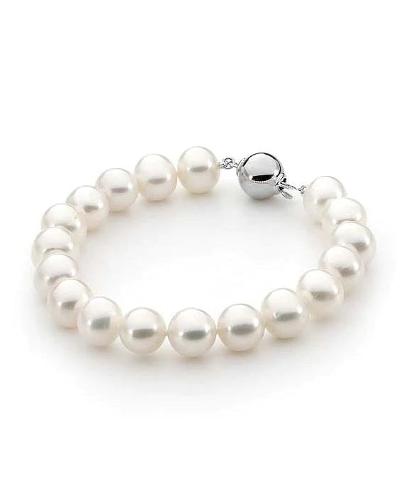 White Round Freshwater Pearl Bracelet with Sterling Silver Clasp