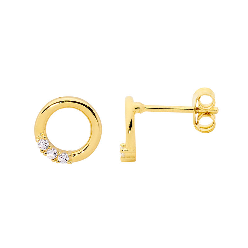 Open Circle Stud with CZ Detail - Gold