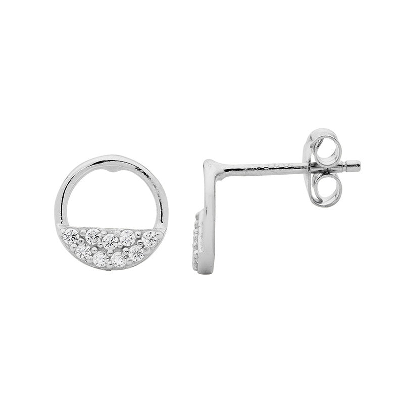Open Circle Stud with Cubic Zirconia - Silver