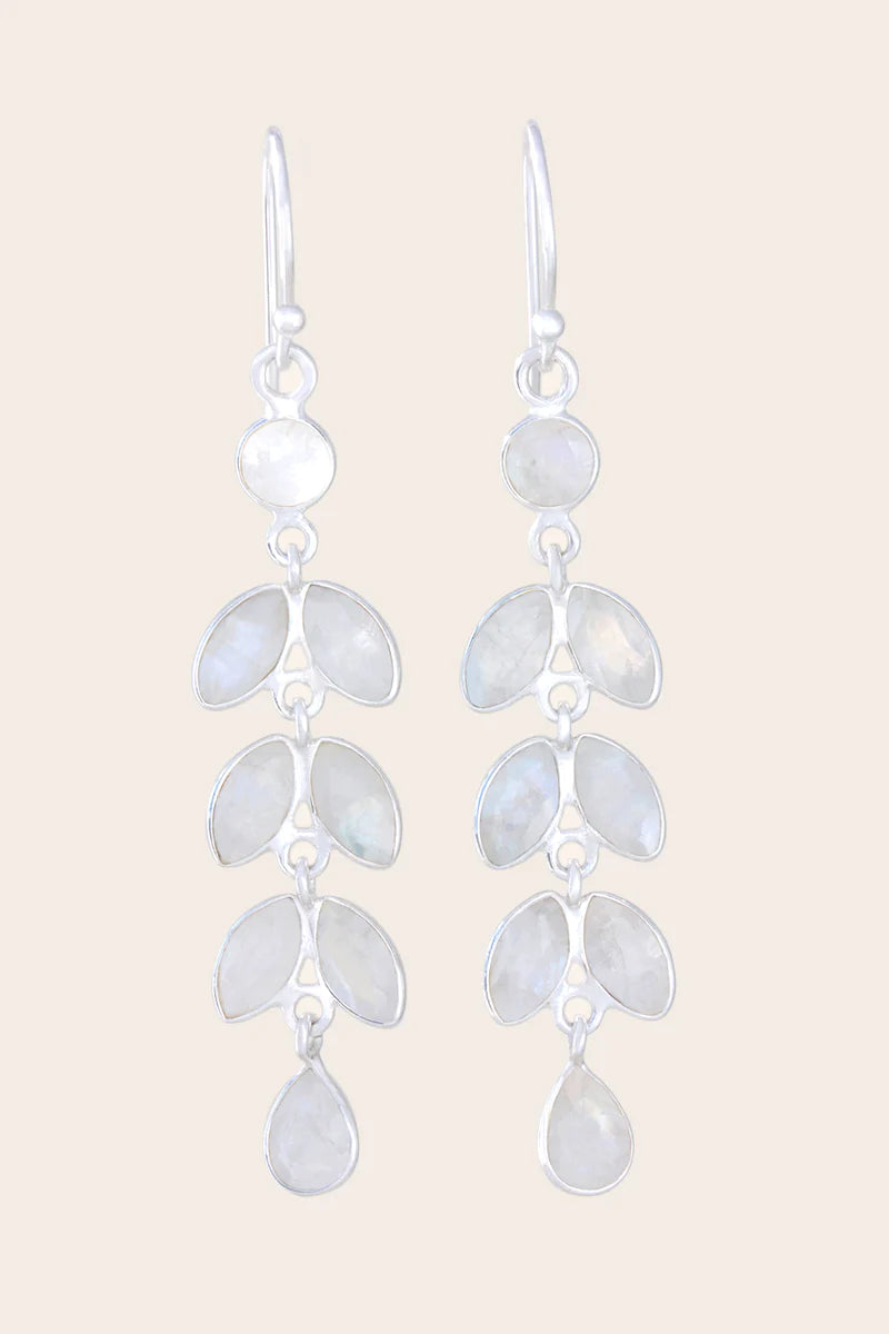 Moonstone Flower Child Earrings - Silver