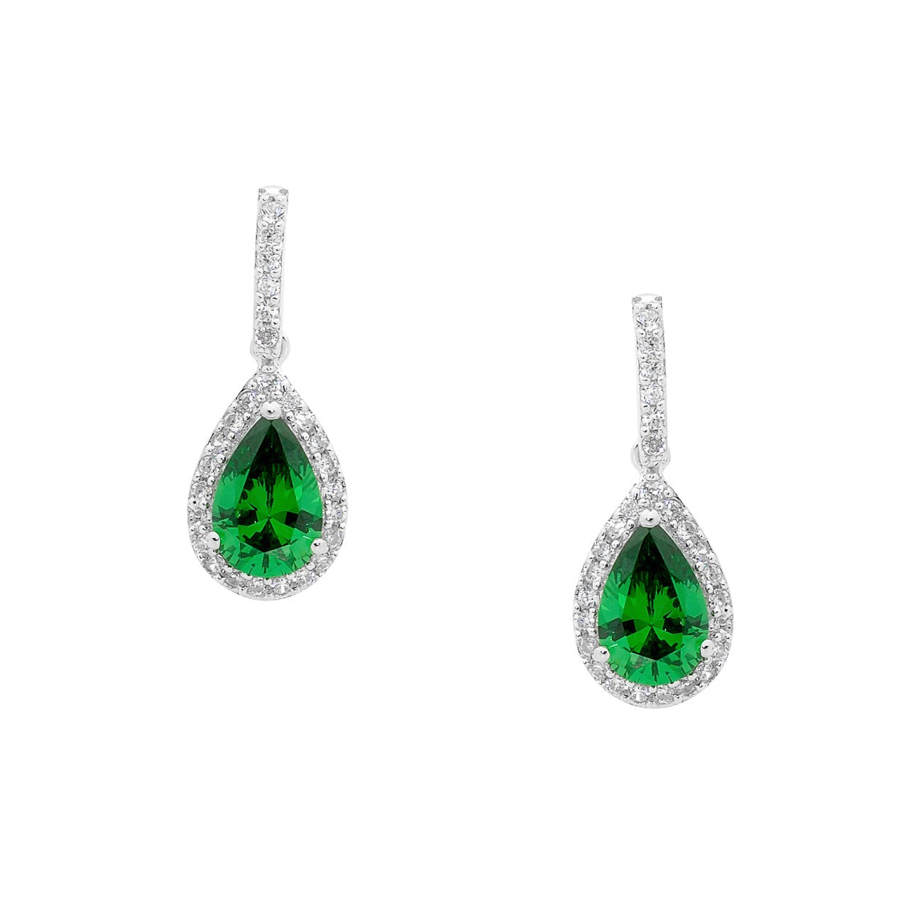 Green CZ Pear Shape Drop Earrings