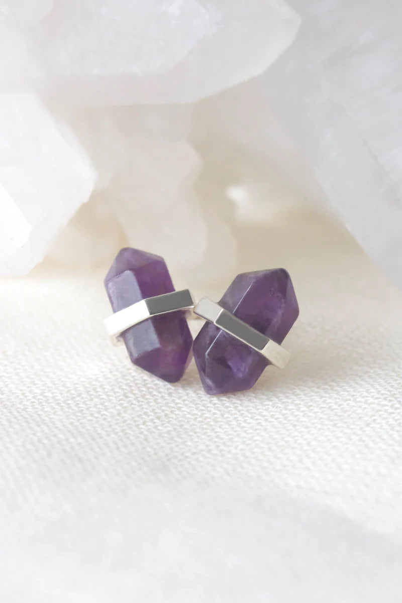 Silver Amethyst Intention Studs