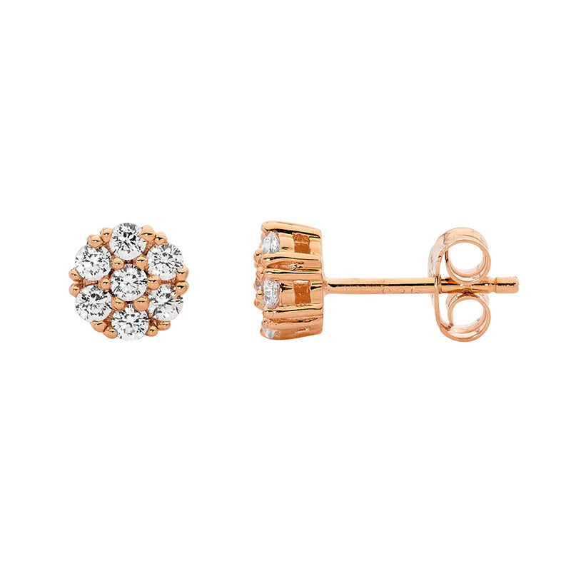 Crown Cluster Rose Gold Plate Earrings