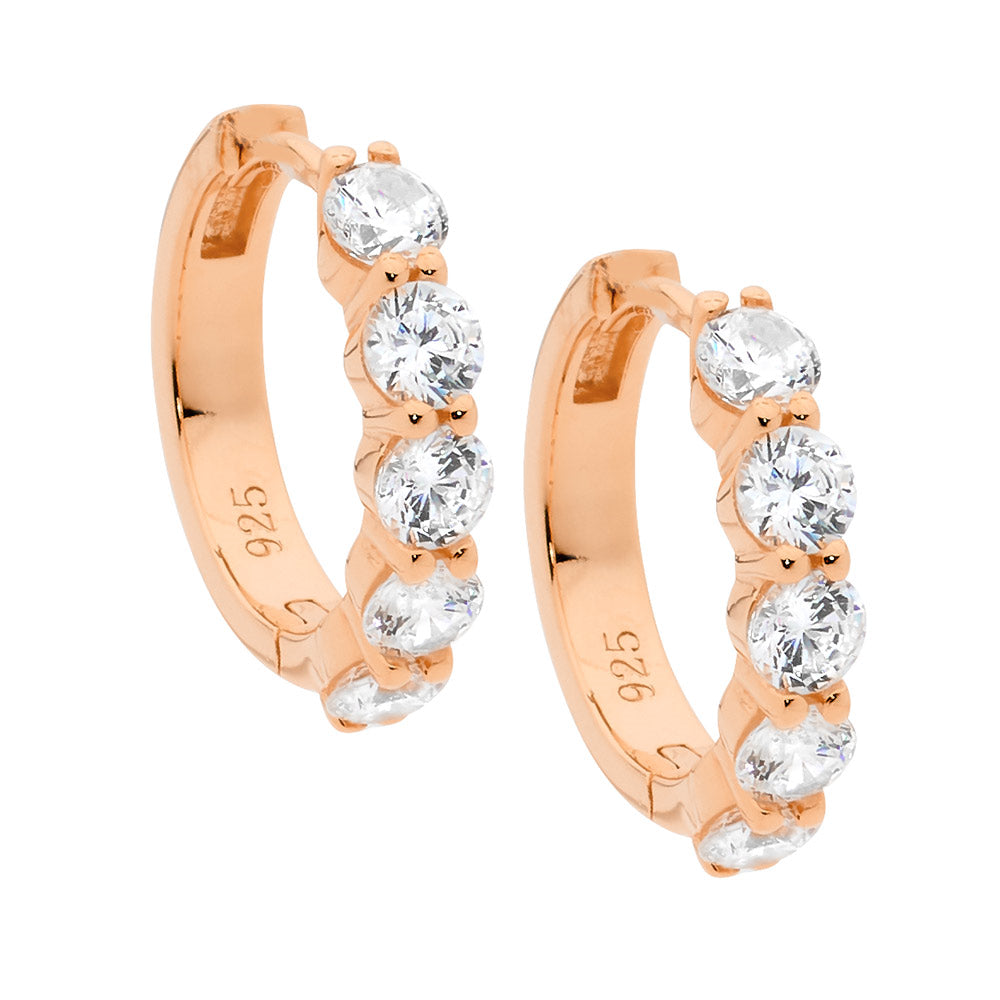 Rose Gold Plate Hoop Earrings with CZ