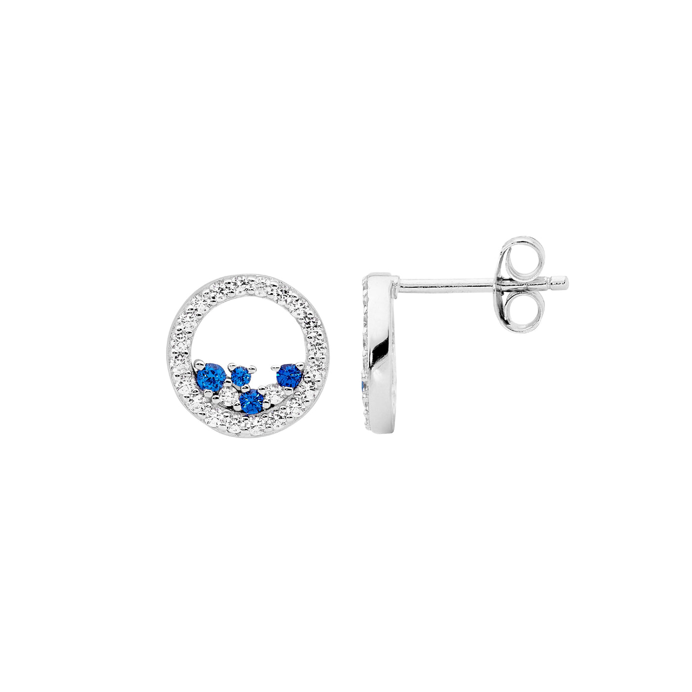 Open Circle Studs with Blue CZ