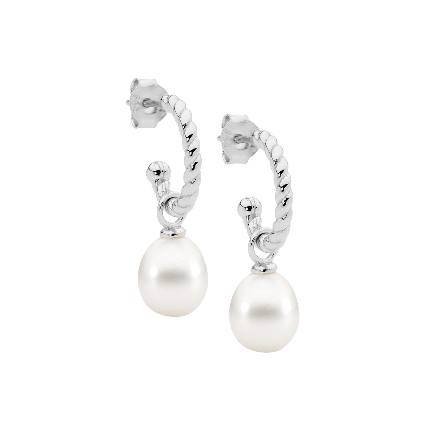 Twist Hoop Earrings with Freshwater Pearl Drop