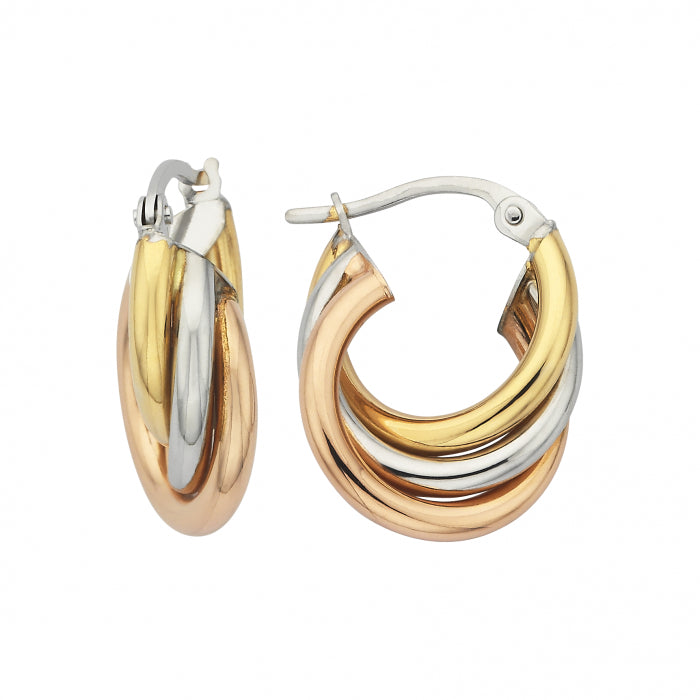 9ct Gold Tri-Tone Hoop Earrings