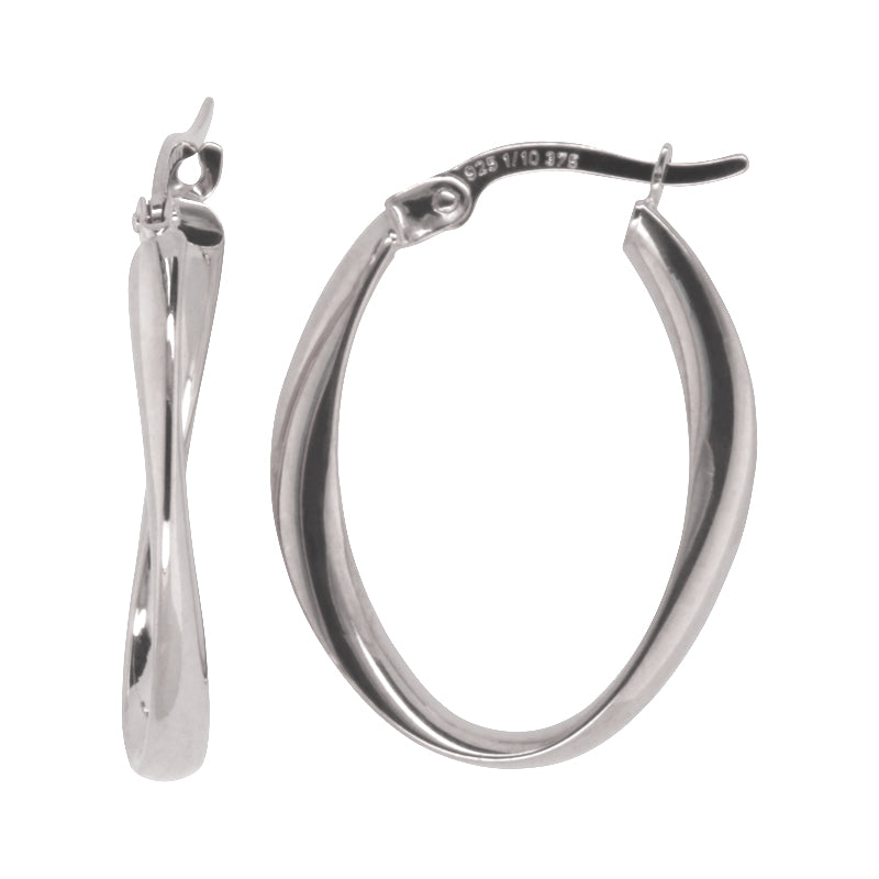 9ct White Gold and Silver Bonded Twist Hoop Earrings