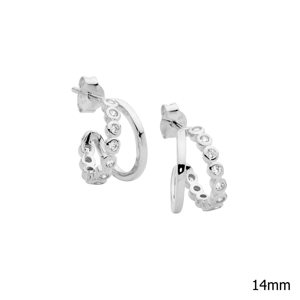 Sterling Silver Double Hoops with CZ