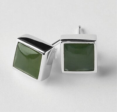 Sterling Silver NZ Greenstone Stud Earrings