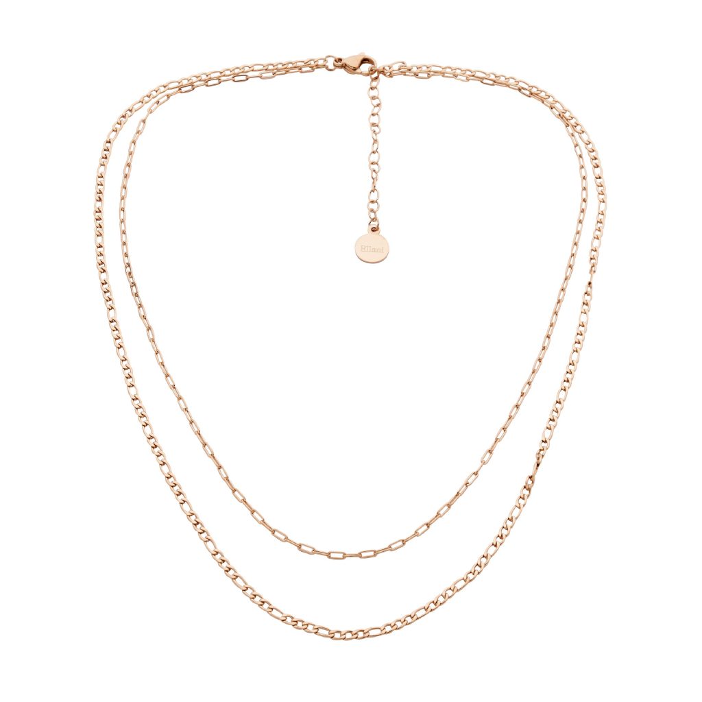 Rose Gold Plate Steel Double Row Chain Necklace